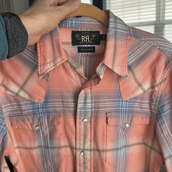 Ralph Lauren Double RRL Pink Plaid Collared Pearl Snaps Shirt Size 3 or 8/10 - Picture 7 of 11